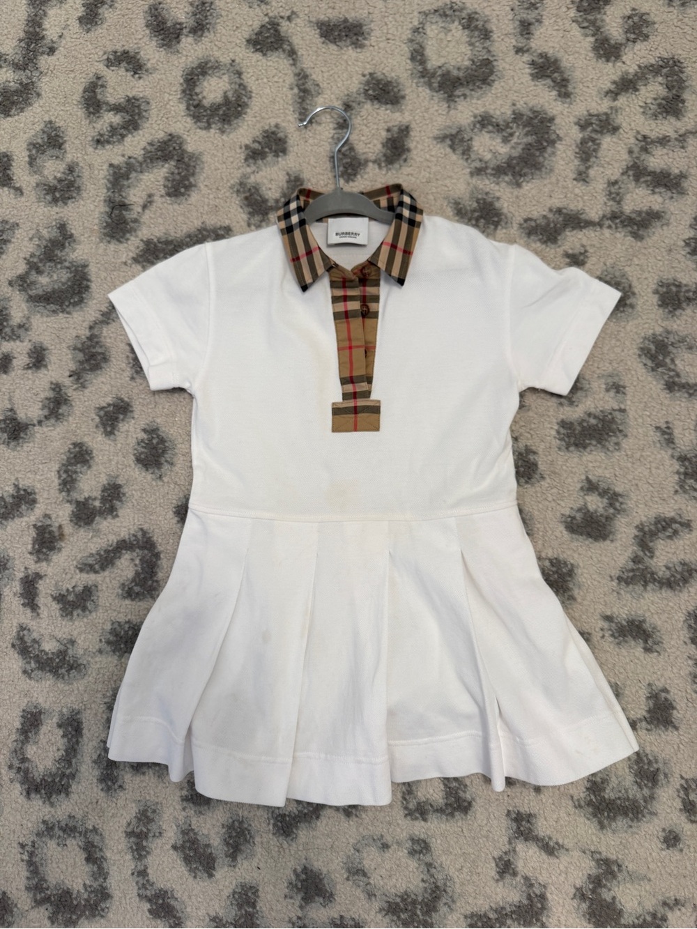Burberry White Polo Dress with Beige Check Collar